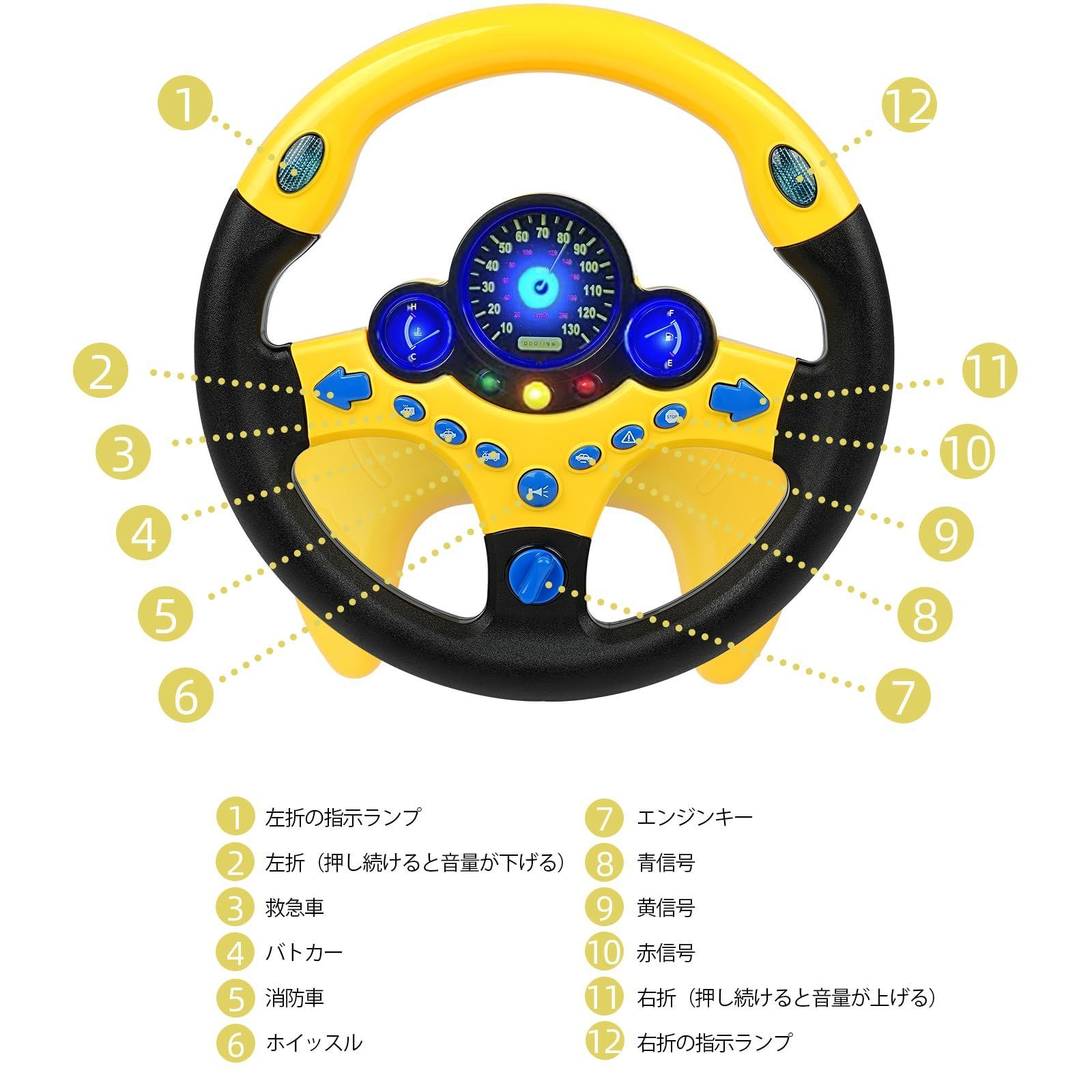 新着商品】ドライブハンドルおもちゃ 音量調整 子供の車のおもちゃ 知育玩具 子供 プレゼント ハンドルおもちゃ 誕生日 日本語説明書付き  英語発音6+(黄色） - メルカリ