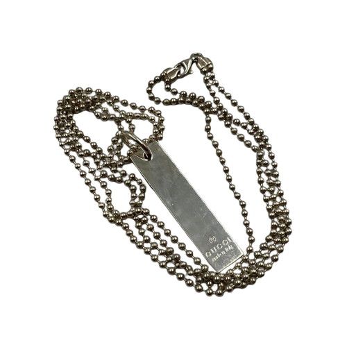グッチ GUCCI バープレート ダブルボールチェーン　ネックレス SV925 GUCCI グッチ ロゴプレート ダブル ボールチェーン ネックレス