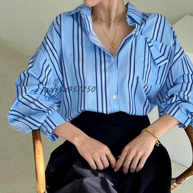 シャツ ストライプ レディース 春 秋 長袖 韓国ファッション ブラウス おしゃれ トップス レギュラーきれいめ シャツ レディース pai5a957250