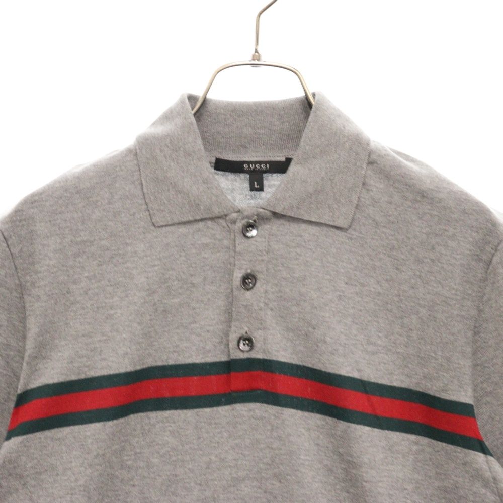 GUCCI (グッチ) シャリーライン コットン 半袖 ポロシャツ グレー