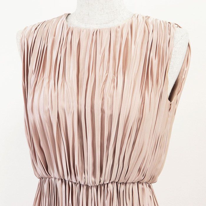 GUCCI グッチ ワンピース プリーツ ＆ ギャザー ロゴ ボタン ノースリーブ ラウンドネック 切替 トリアセテート ポリ ドレス レディース サイズ 36 ピンク 桃色 イタリア製