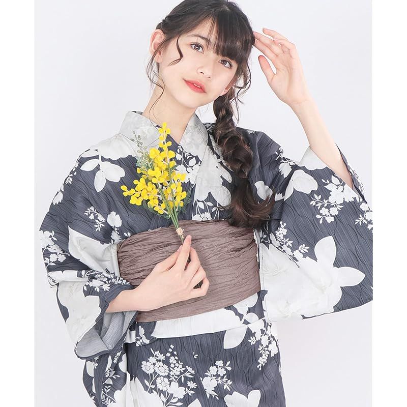 在庫セール KYOETSU キョウエツ 浴衣セット ジュニア レトロ B 変わり織 2点セット 浴衣 兵児帯 ガールズ 13.墨彩の椿あそび 130cm 0