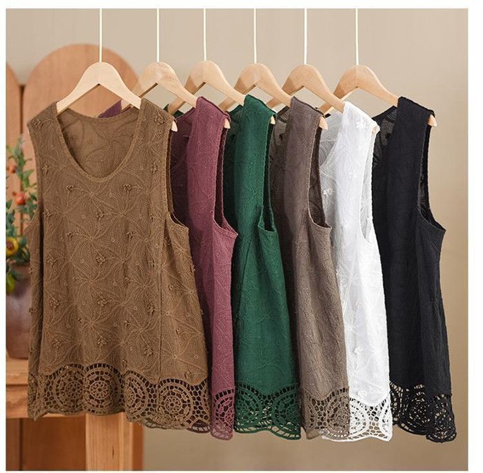  タンクトップ 刺繍 ノースリーブ チュニック 夏 レディース レースタンクトップ トップス 刺 花柄 プルオーバー ベーシック 爽やか qijuanh 01 タンクトップ トップス
