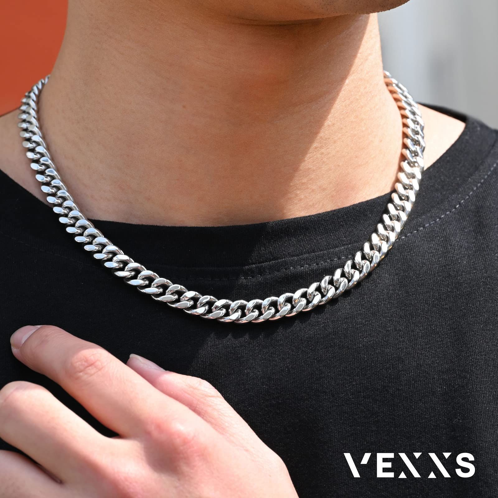 【色: 10mm-シルバー】VEXXS 喜平 ネックレス メンズ K18 ゴール