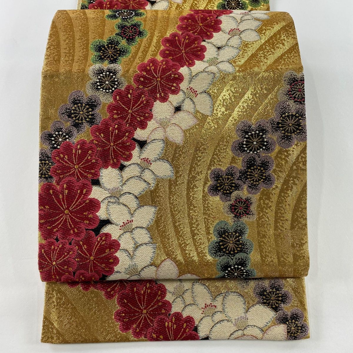 袋帯 秀品 桜 梅 金糸 箔 金色 六通 正絹