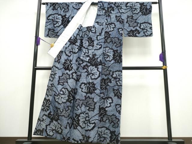 平和屋着物∴夏物 浴衣 百合 舞蝶文 黒地 綿 逸品 CAAW0946ng