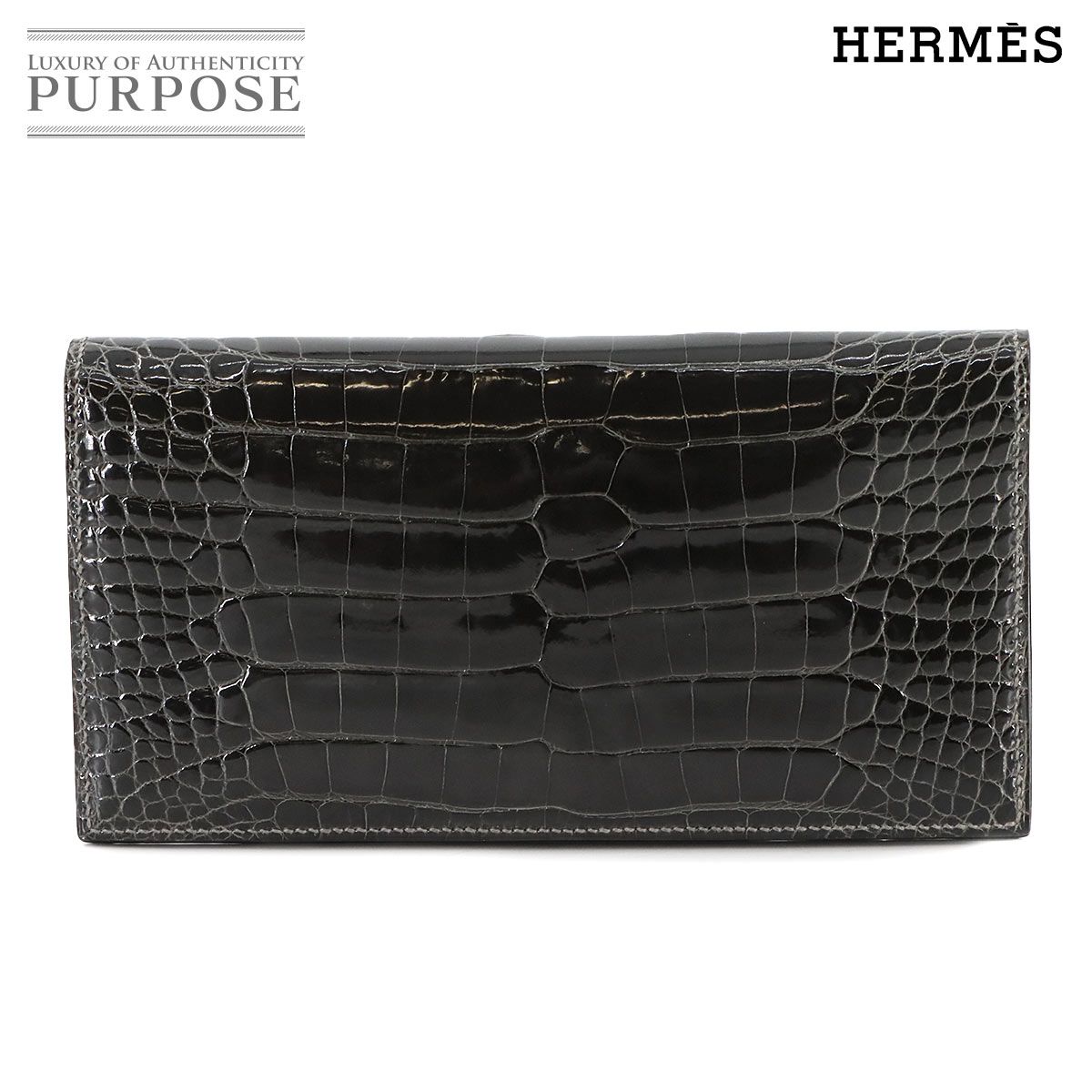 エルメス HERMES クロコダイル MC2 フレミング 札入れ 二つ折り 長財布 アリゲーター グラファイト □Q刻印 MC2 Fleming 90282019