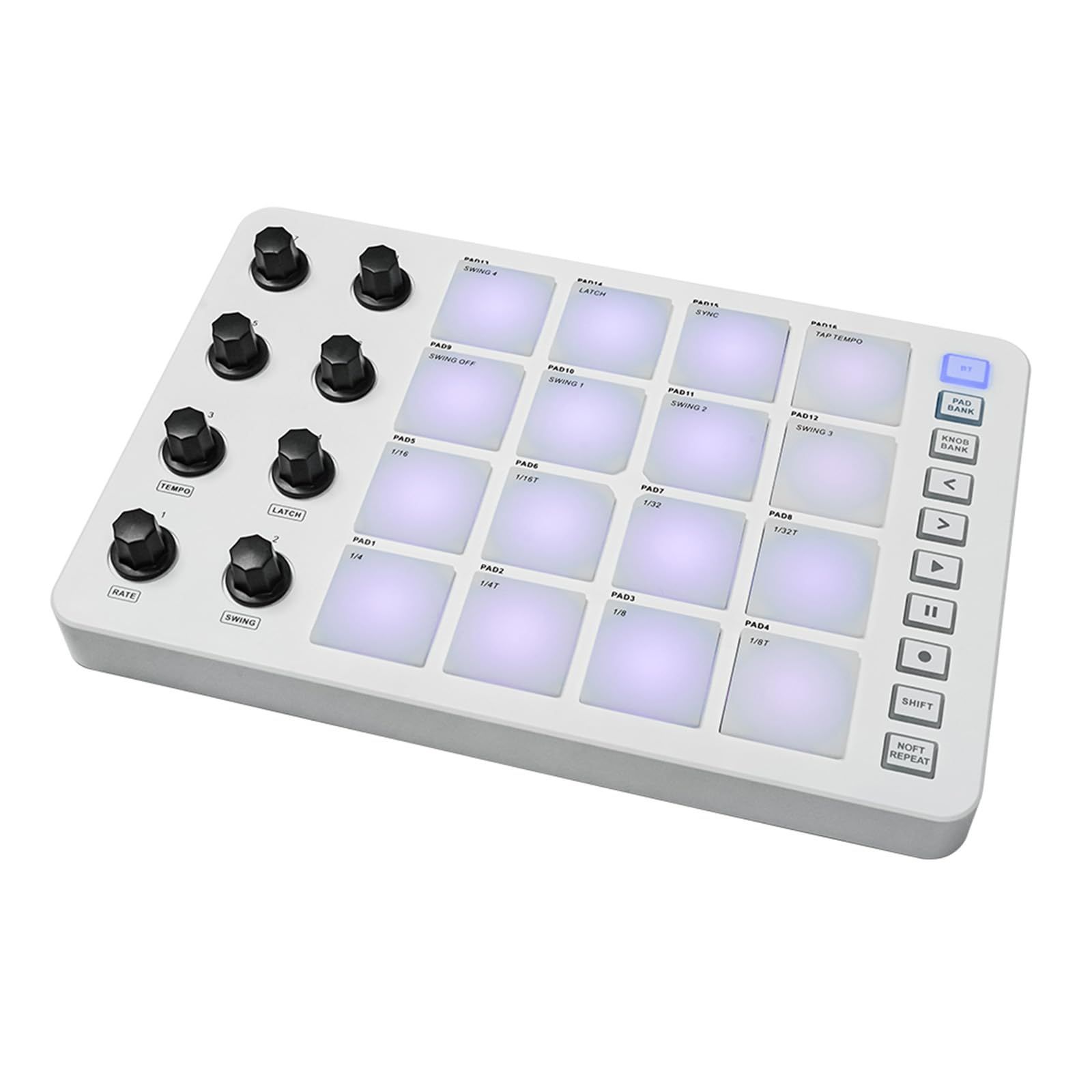 Btuty MIDIコントローラー ストライクパッド RGBバックライト MIDIキーボード BT接続 低レイテンシー 3.5mm出力インターフェース 16個のストライクパッド 8個の割り当て なノブ ノートリピート ポータブルMIDIパッド