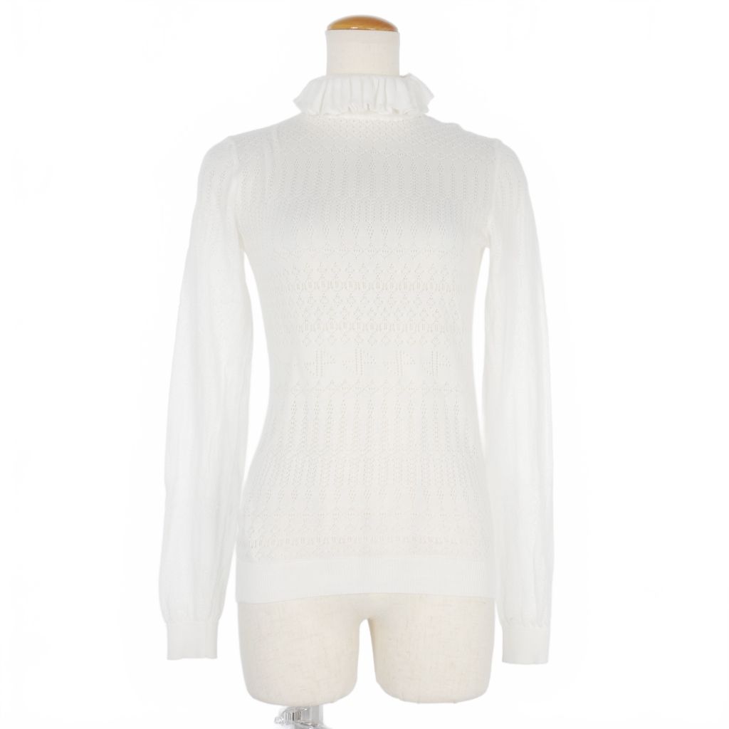 パトゥ PATOU 22SS フリルオープン コットン ニット カットソー レース 長袖 S 白 ホワイト レディース パトゥ PATOU 22SS フリルオープン コットン ニット カットソー