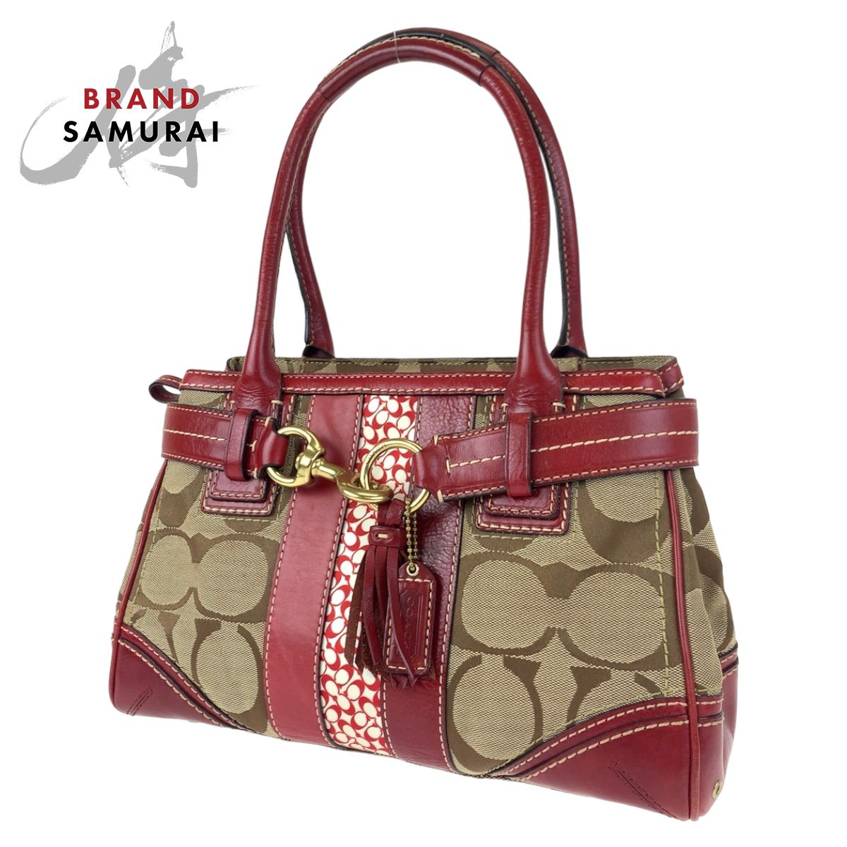 COACH コーチ シグネチャー レッド 赤 ゴールド金具 キャンバス レザー