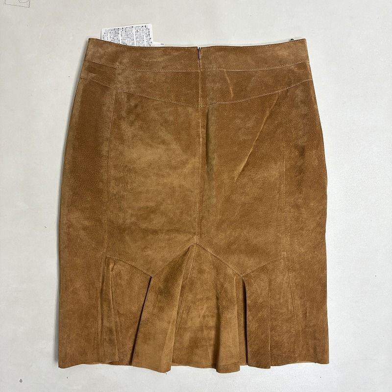 ◆ MAX MARA マックスマーラ スカート タグ付き レザー タイト 膝丈 革100% リボン 古着 ベージュ サイズ42 レディース 0.35kg