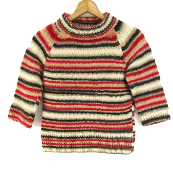 バーバリーブルーレーベル ニット 長袖 ボーダー トップス レディース 38サイズ レッド×ベージュ系 BURBERRY BLUE LABEL