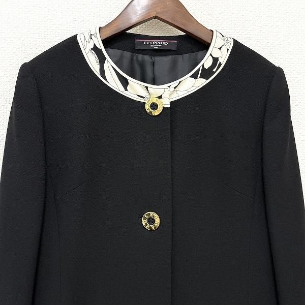 anc レオナール LEONARD ジャケット 9AR 黒 アイボリー 金ボタン ノー