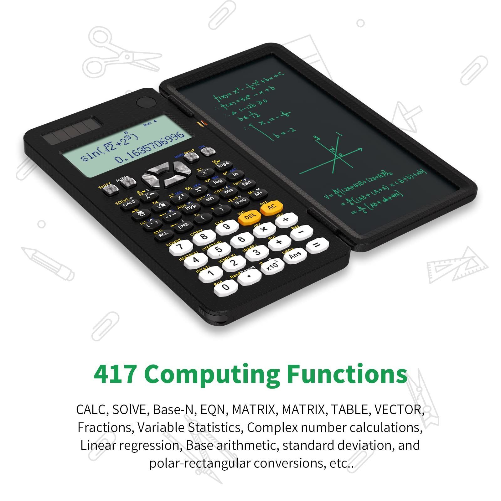 関数電卓 電卓付き電子メモパッド 417 多機能電子計算機 2in1微分積分 ...