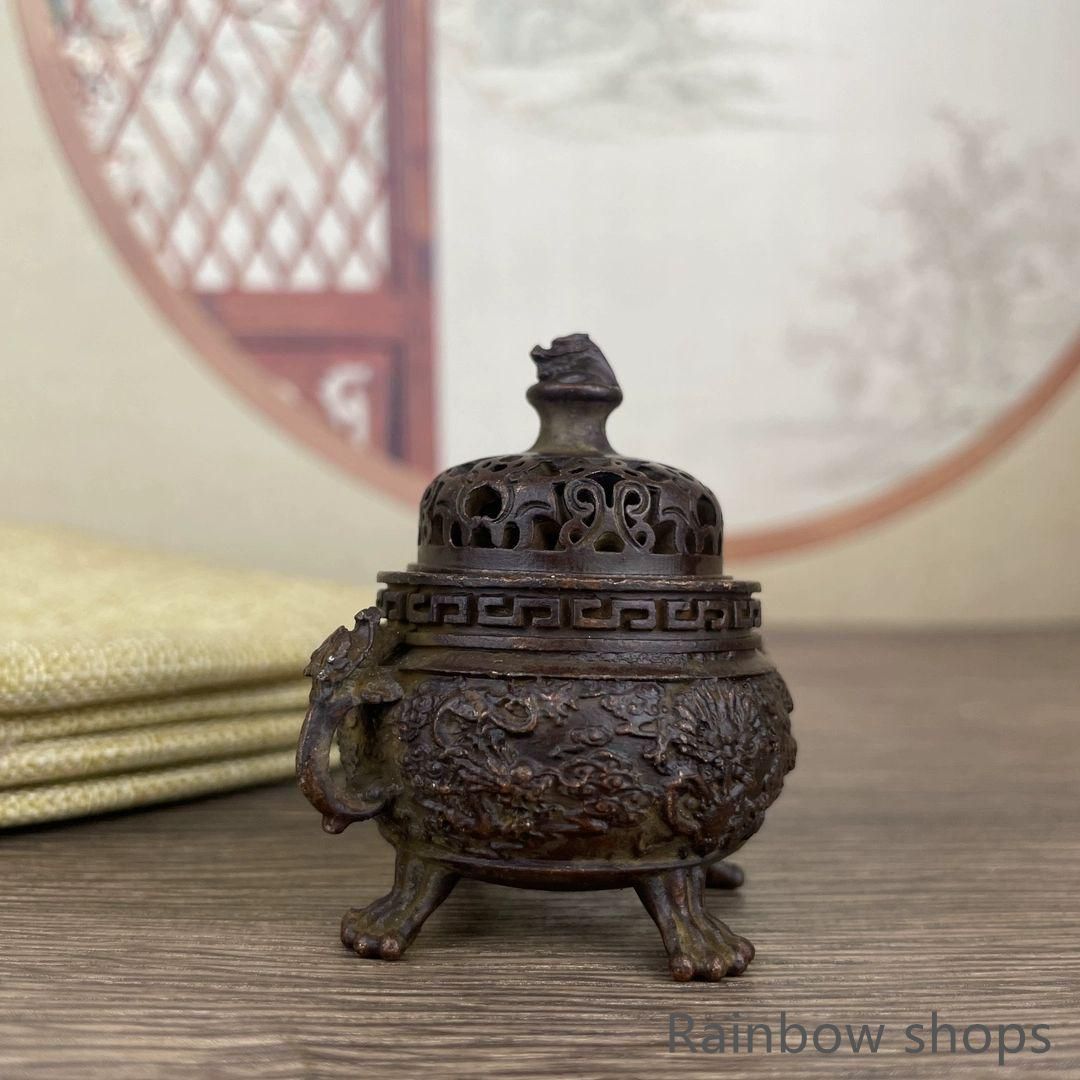 新品未使用】銅器 香炉 三足九龍炉 茶道薫香炉 香道具 装飾品