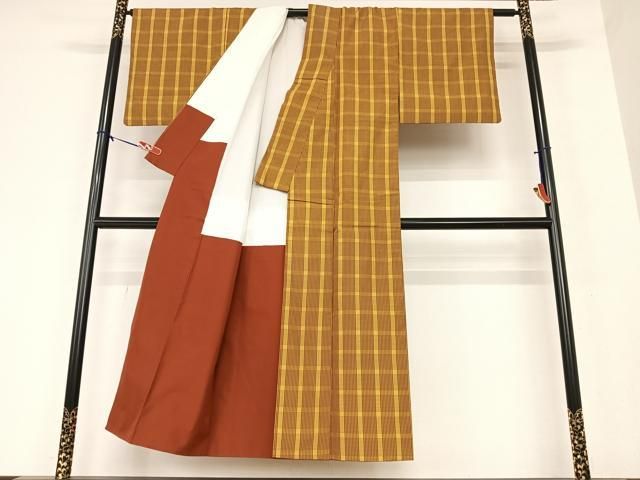 平和屋着物○本場黄八丈 平織 紬 格子 正絹 逸品 AAAX0759zg - メルカリ 