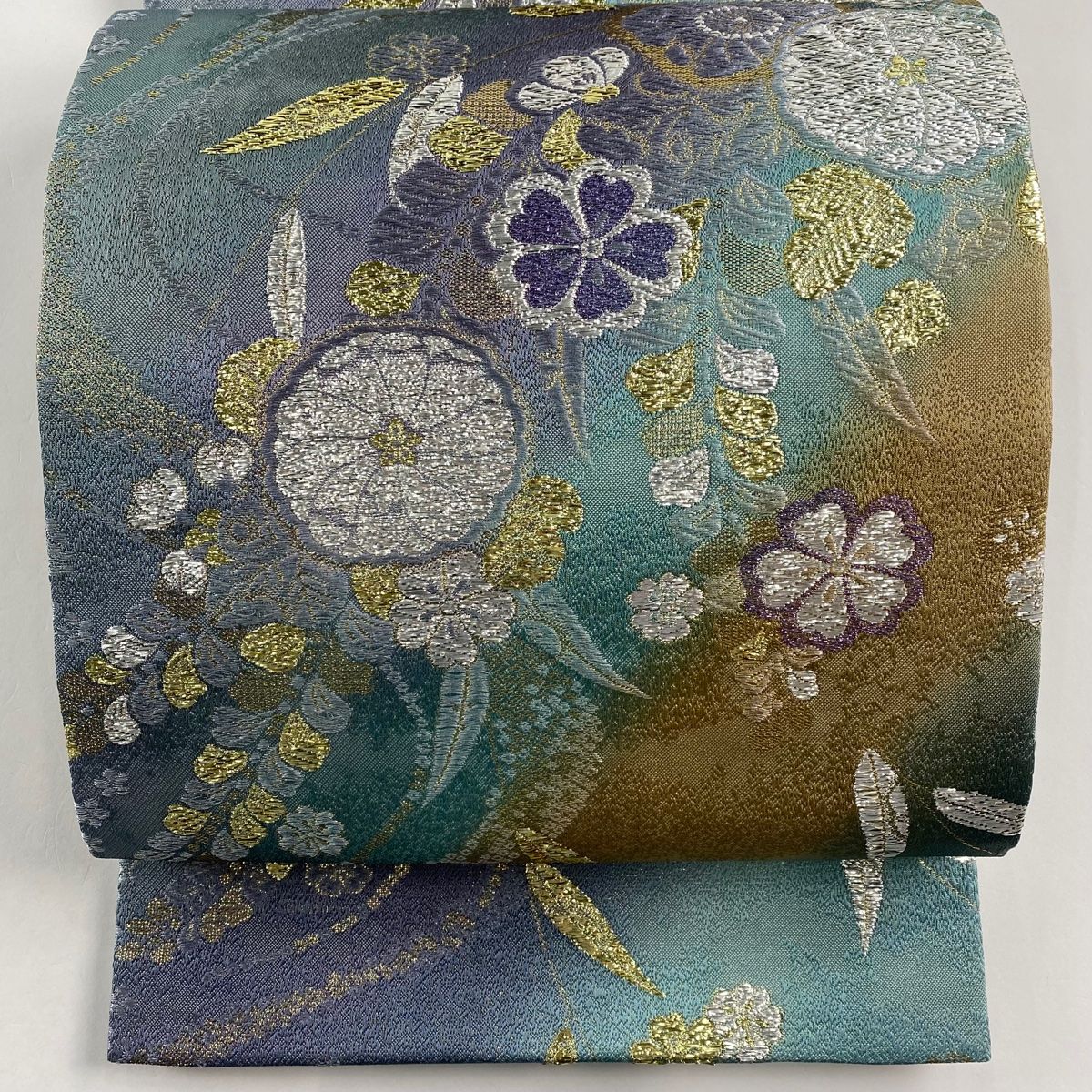 丸帯 名品 辻ヶ花 金糸 箔 青紫 六通 正絹