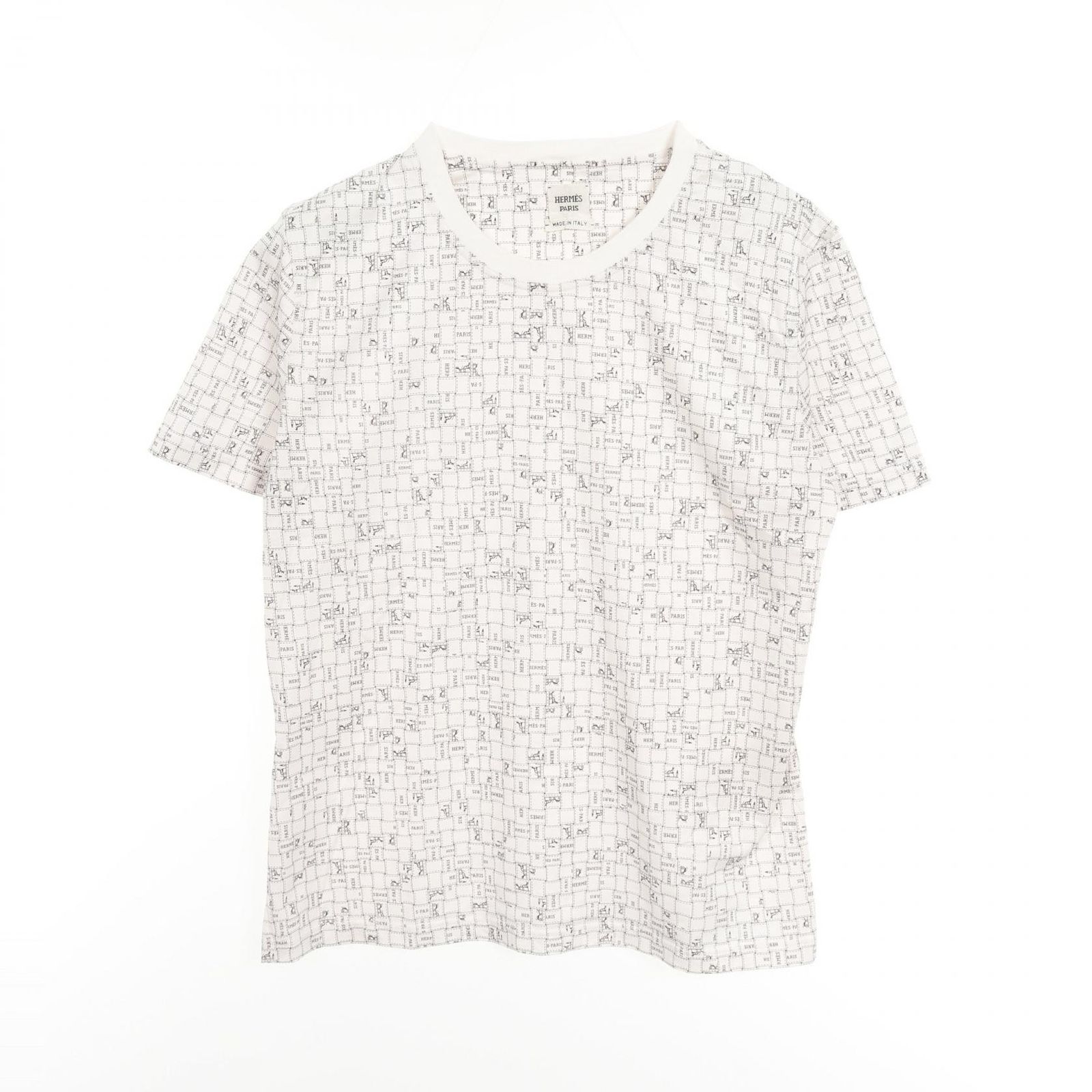 エルメス HERMES ボルデュックチェック Bolduc au Carre Tシャツ クルーネック コットン ホワイト 5E4645DK レディース 中古 エルメス HERMES カットソー ボルデュックチェック Bolduc au