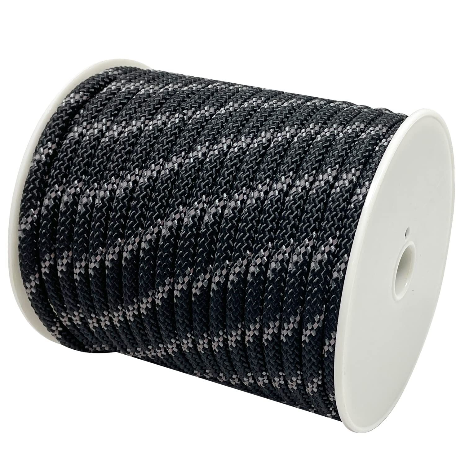 Sutekus テント用ロープ ロープ直径8ｍｍ パラコード 反射材入り 張り綱 耐荷重2000Kg（2トン）全長40m (ブラック)