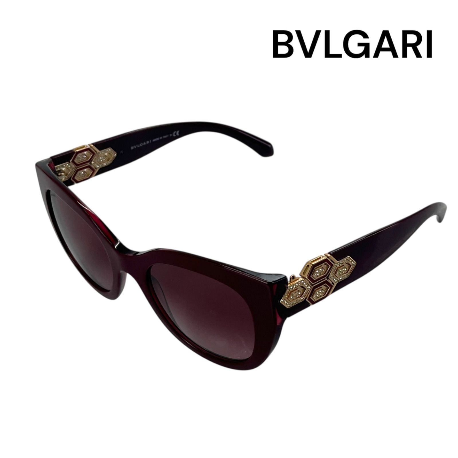 ブルガリ BVLGARI 綺麗目ボルドー サングラス ラインストーン