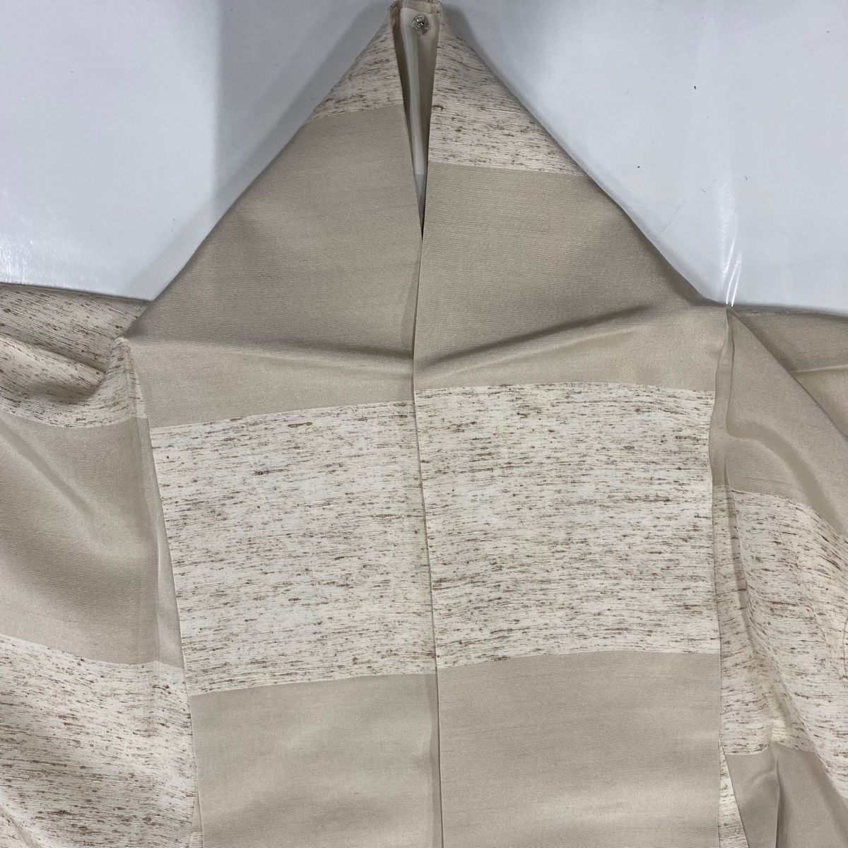 紬 身丈152.5cm 裄丈64cm M 単衣 段縞 ベージュ 正絹 美品 名品 【中古  