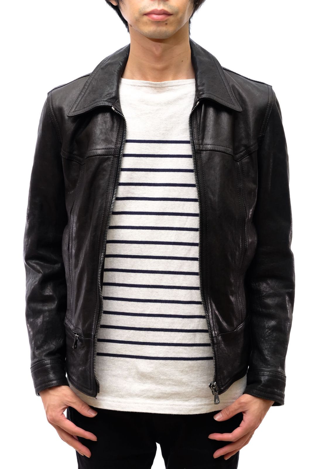 美品✨ DOLCE&GABBANA シングルライダースジャケット ラムレザー 黒 ドルガバ／DOLCE＆GABBANA シングルライダース ジャケット JKT