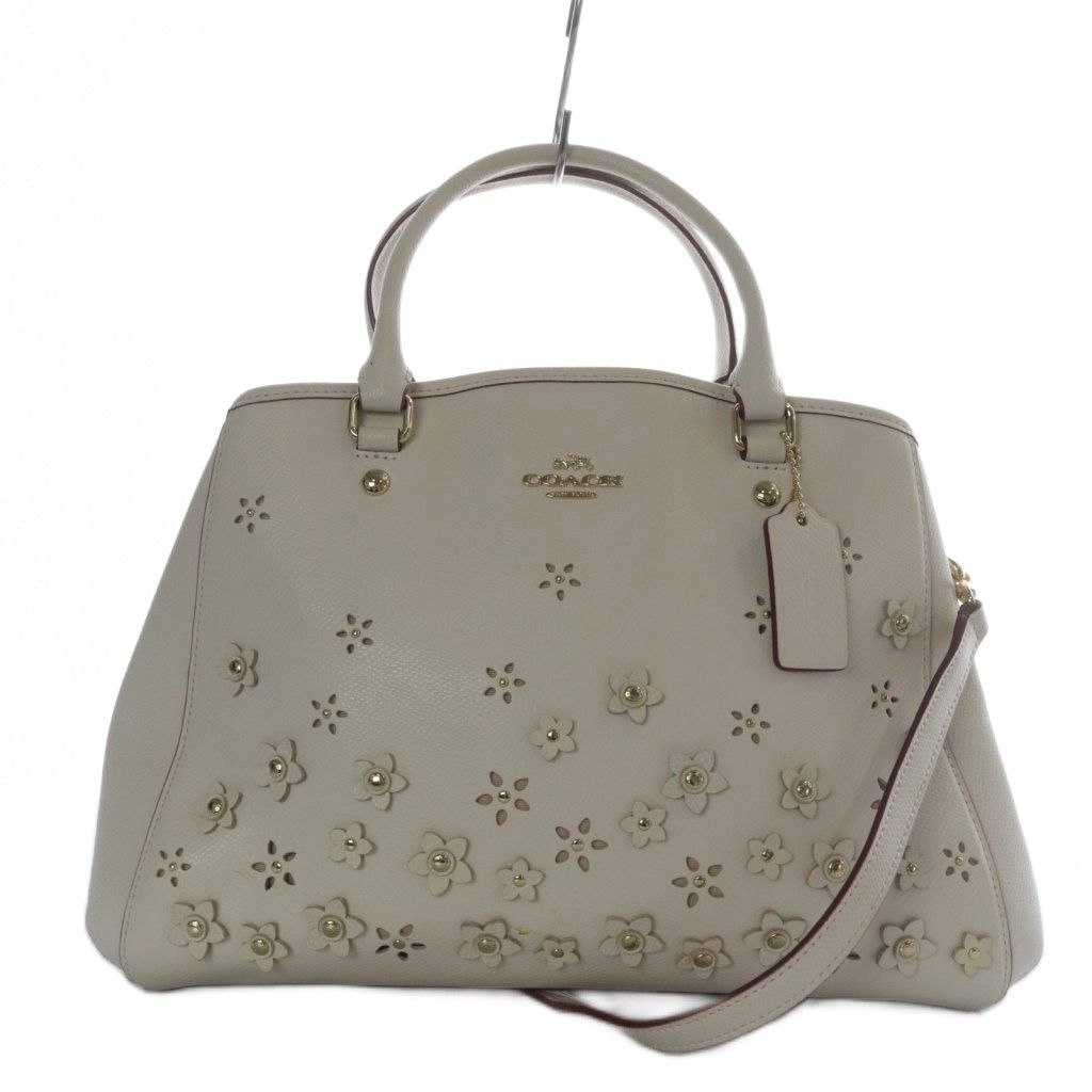 COACH 刺繍付きホワイトショルダーバッグ COACH 猫刺繍 ホワイト