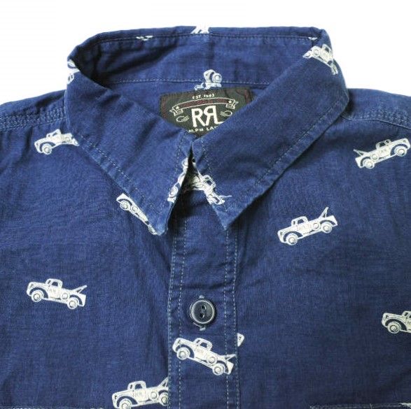 RRL ダブルアールエル SHORT SLEEVE FARRELL SHIRTS インディゴトラックプリントワークシャツ 782825657001 S Indigo Double RL 半袖 トップス g18388