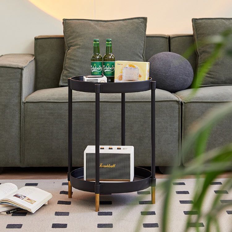 トレーテーブル サイドテーブル 2段 高さ60cm ラック 丸 テーブル