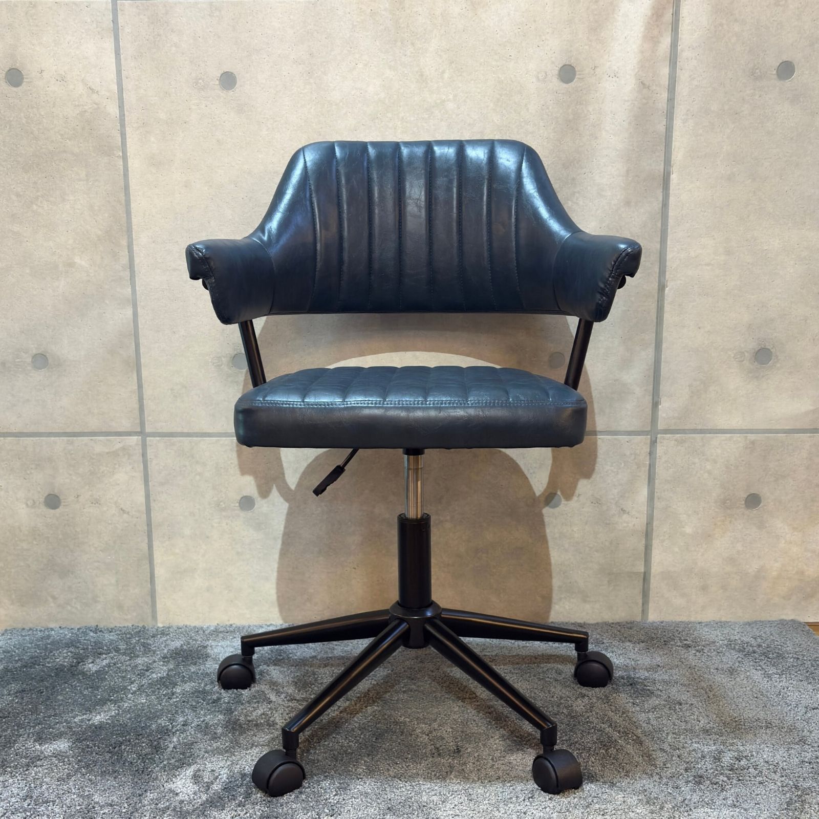 ワークチェア | オフィスチェア デスクチェア |ネイビー PUレザー | ガス圧昇降 | ミッドセンチュリー | レトロモダン