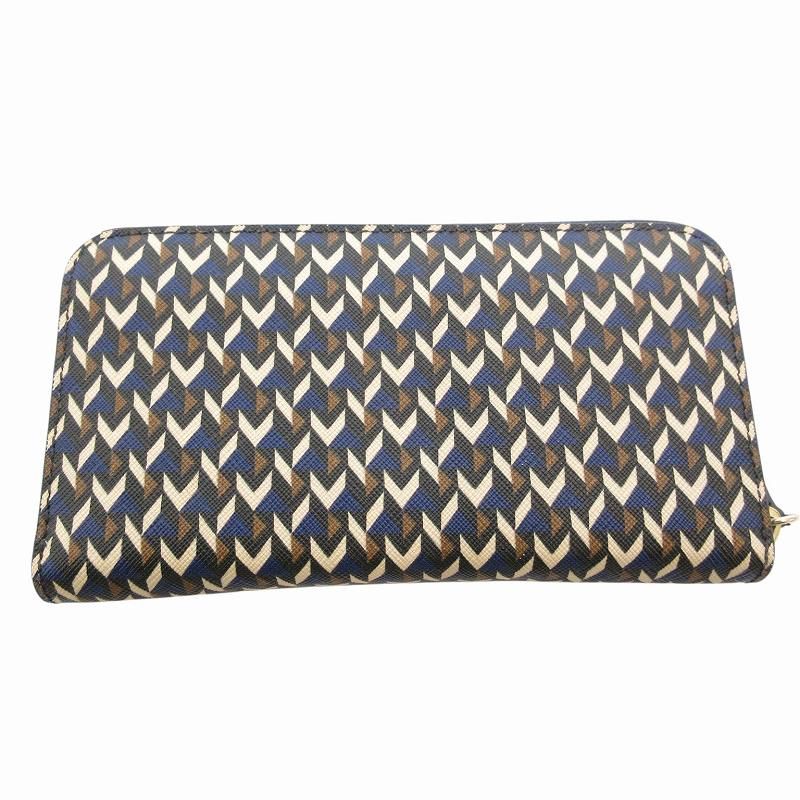 ROBERTA PIERI ロベルタピエリ 長財布 ウォレット 小銭入れあり ラウンドファスナー PVC レザー 総柄 青 ブルー 黒 ブラック /FF