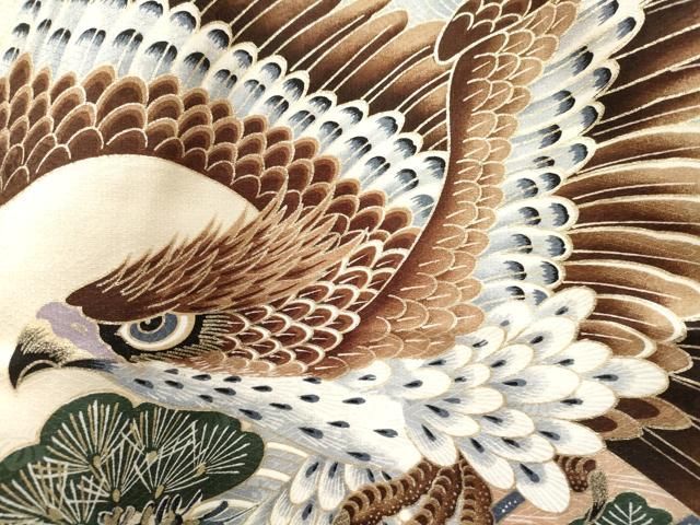 平和屋着物[]お宮参り 男の子 祝着 産着 初着 のしめ 鷹 鷲 絵巻源氏車