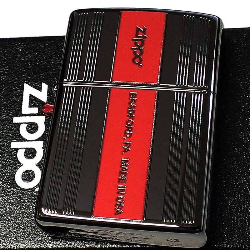 ZIPPO ライター Luxury Line ブラック＆レッド ジッポ おしゃれ