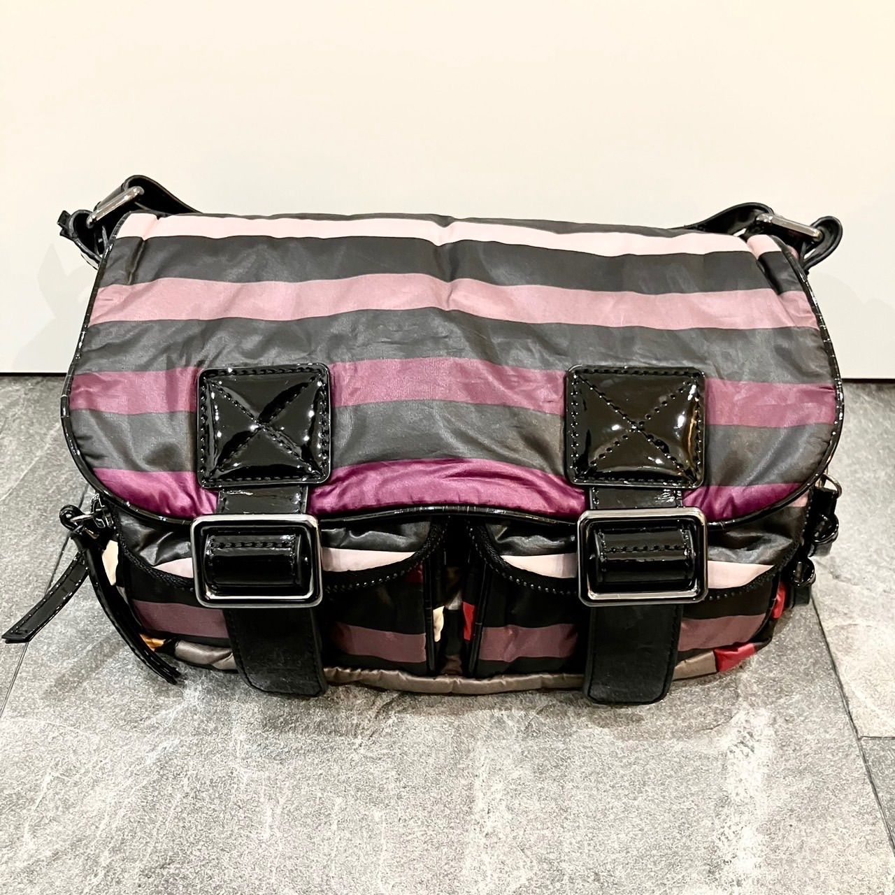 美品☆ソニアリキエル ナイロン ボーダー ショルダーバッグ - メルカリ