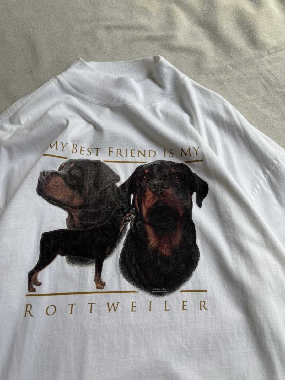 XXL USA モックネック ロンT コットン ホワイト プリント イラスト 動物 犬 長袖 カットソー ビンテージ T5-06011-9277 WWW_NOITHATQUANGTHANH_NET