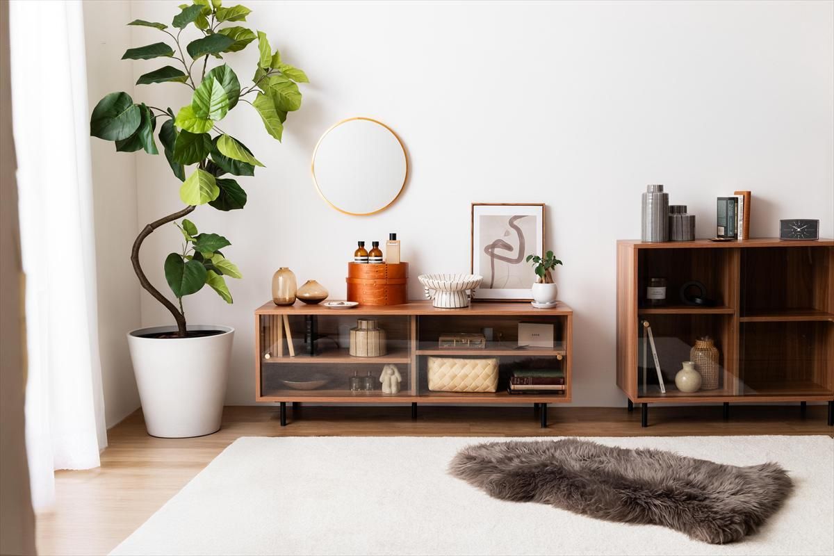 ♪レトロ ガラス戸付 テレビボード ローボード［幅120cm］ おしゃれ