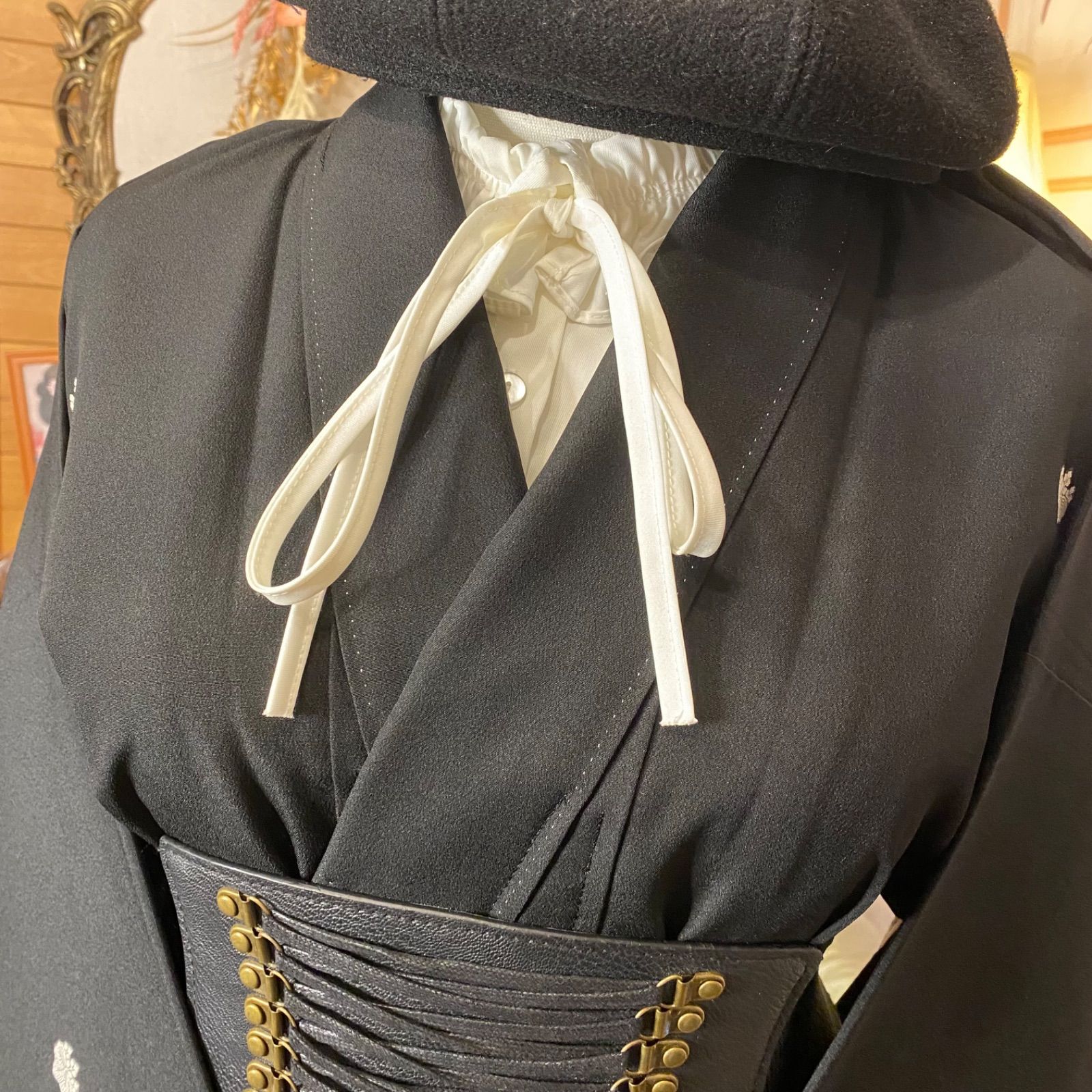 和洋折衷 黒留袖 着物 リメイク ロング ワンピース ドレス 洗える 化繊