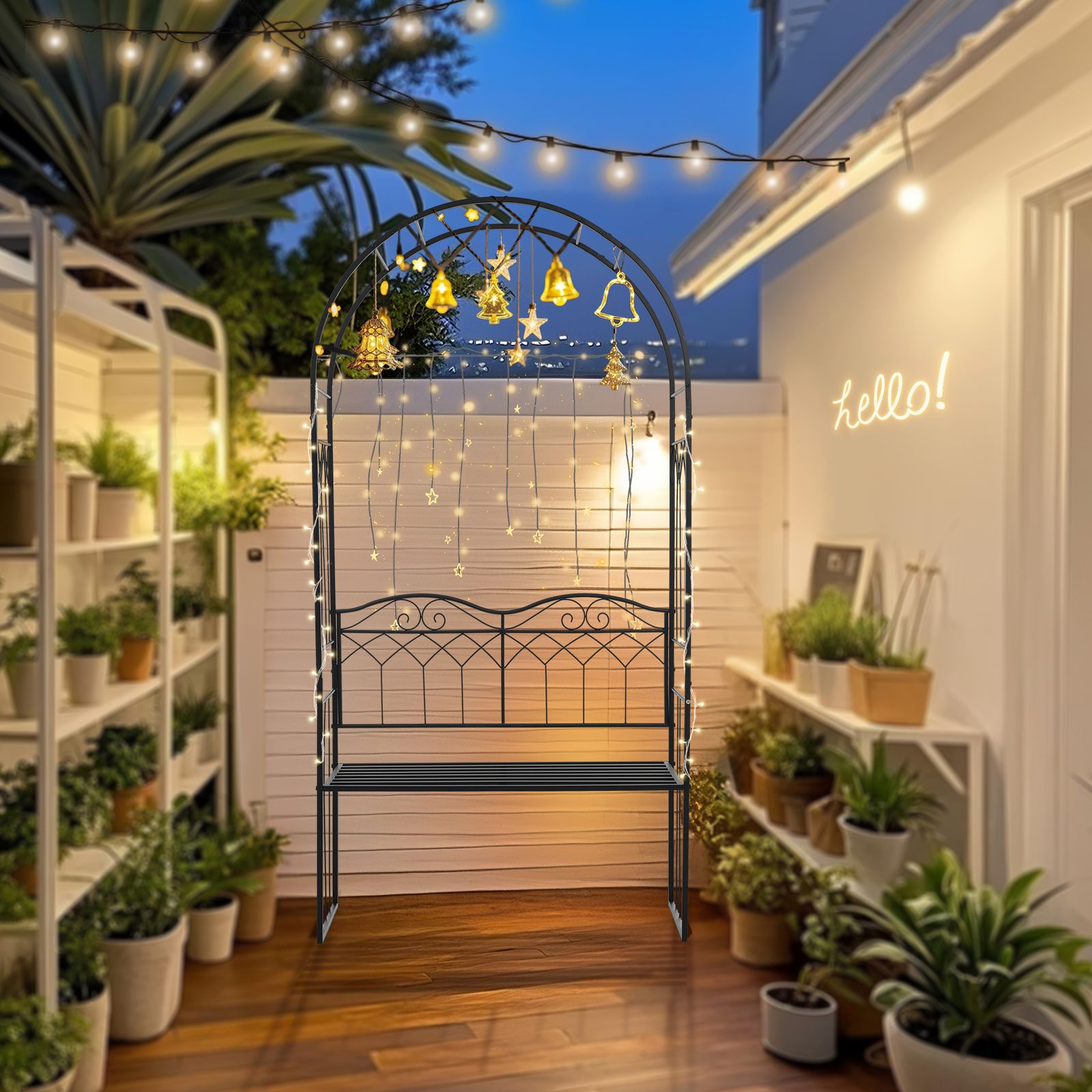 ガーデンベンチ 2人掛け ガーデンアーチ ローズアーチ 園芸 ガーデニング用品 ガーデン ファニチャー スチール 鉄製 薔薇アーチ 外 園芸用品 アーチ ガーデニング 花立て 庭園 おしゃれ