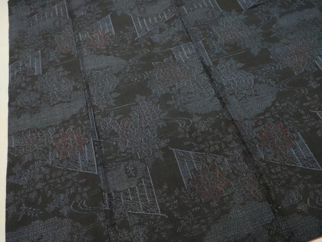 平和屋着物○本場結城紬 重要無形文化財 100亀甲 流水草花文 正絹 逸品  