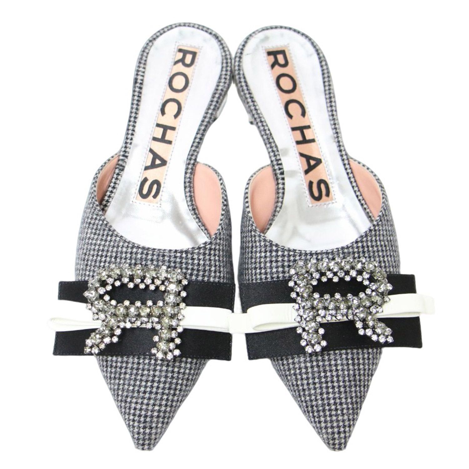 ROCHAS ロシャス サンダル リボン ミュール ロゴ ビジュー フラット ROCHAS ロシャス サンダル リボン ミュール ロゴ ビジュー フラット
