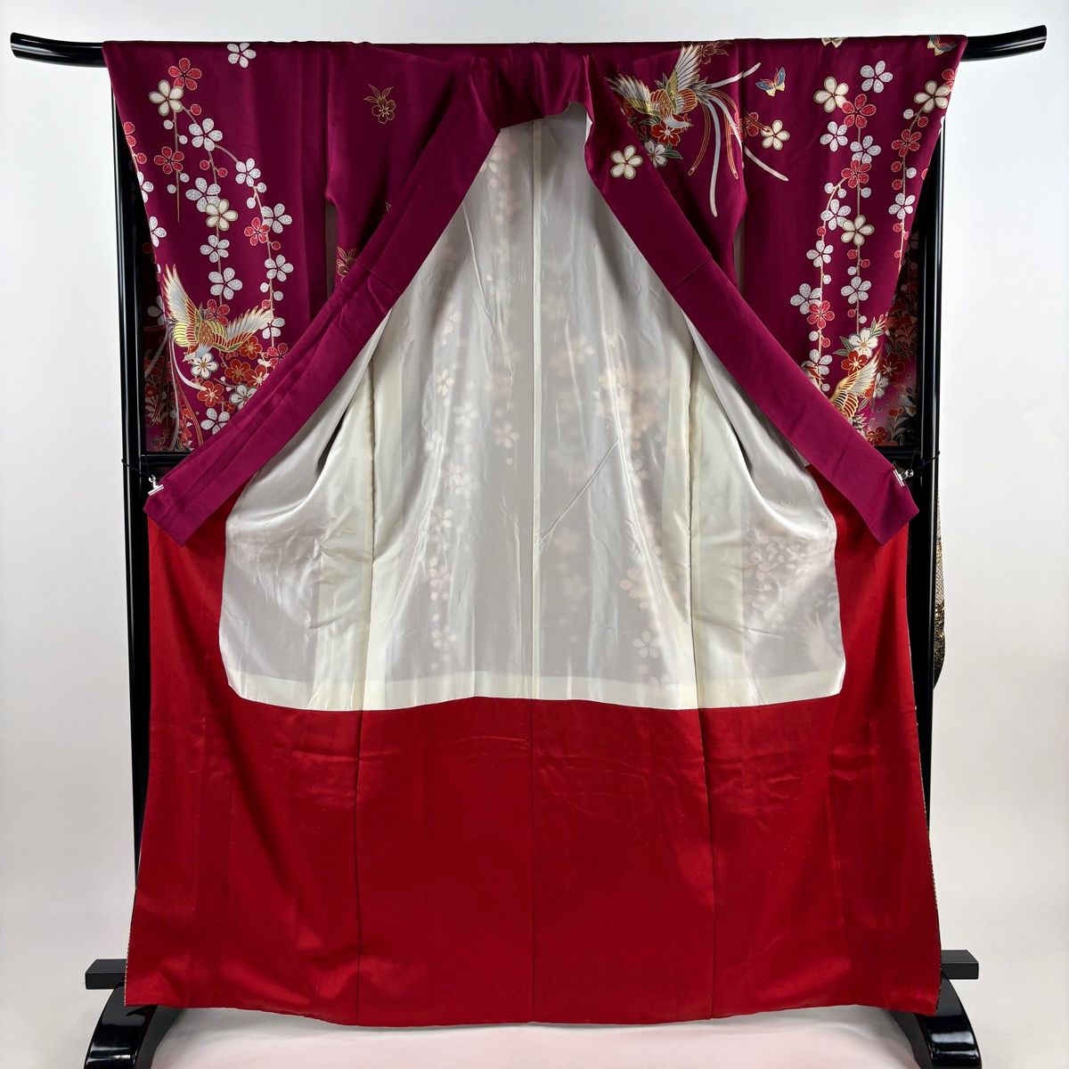 振袖 身丈168.5cm 裄丈68.5cm L 袷 鳳凰 草花 金糸 金彩 赤紫