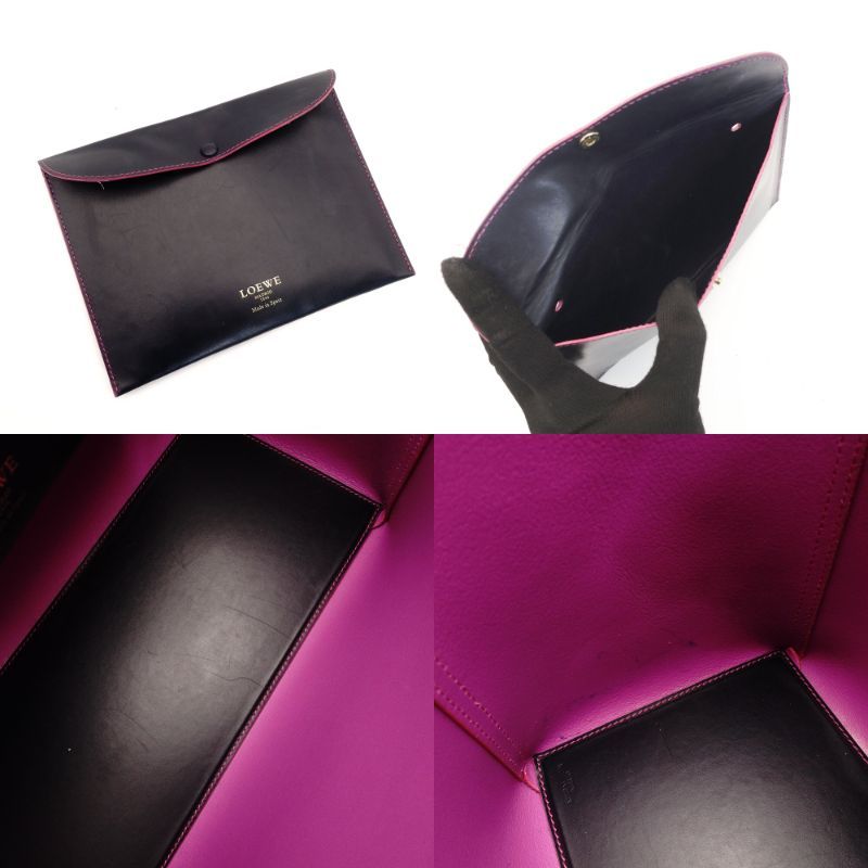 ロエベ LOEWE アナグラム レオ レザー トートバッグ ネイビー×パープル
