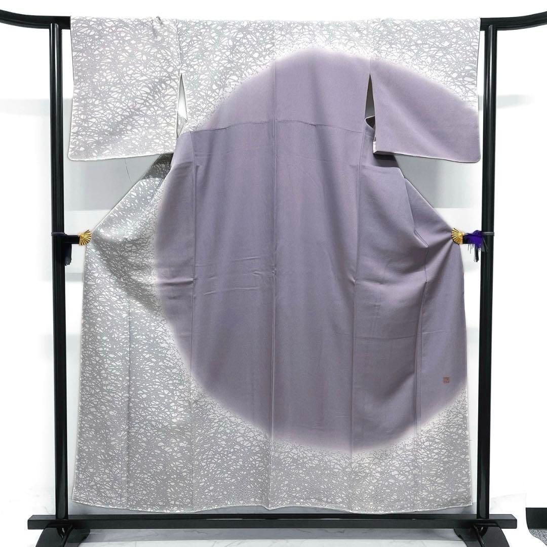 作家もの 付け下げ 抽象模様 円弧 パープル 白地 着物 032a d - メルカリ