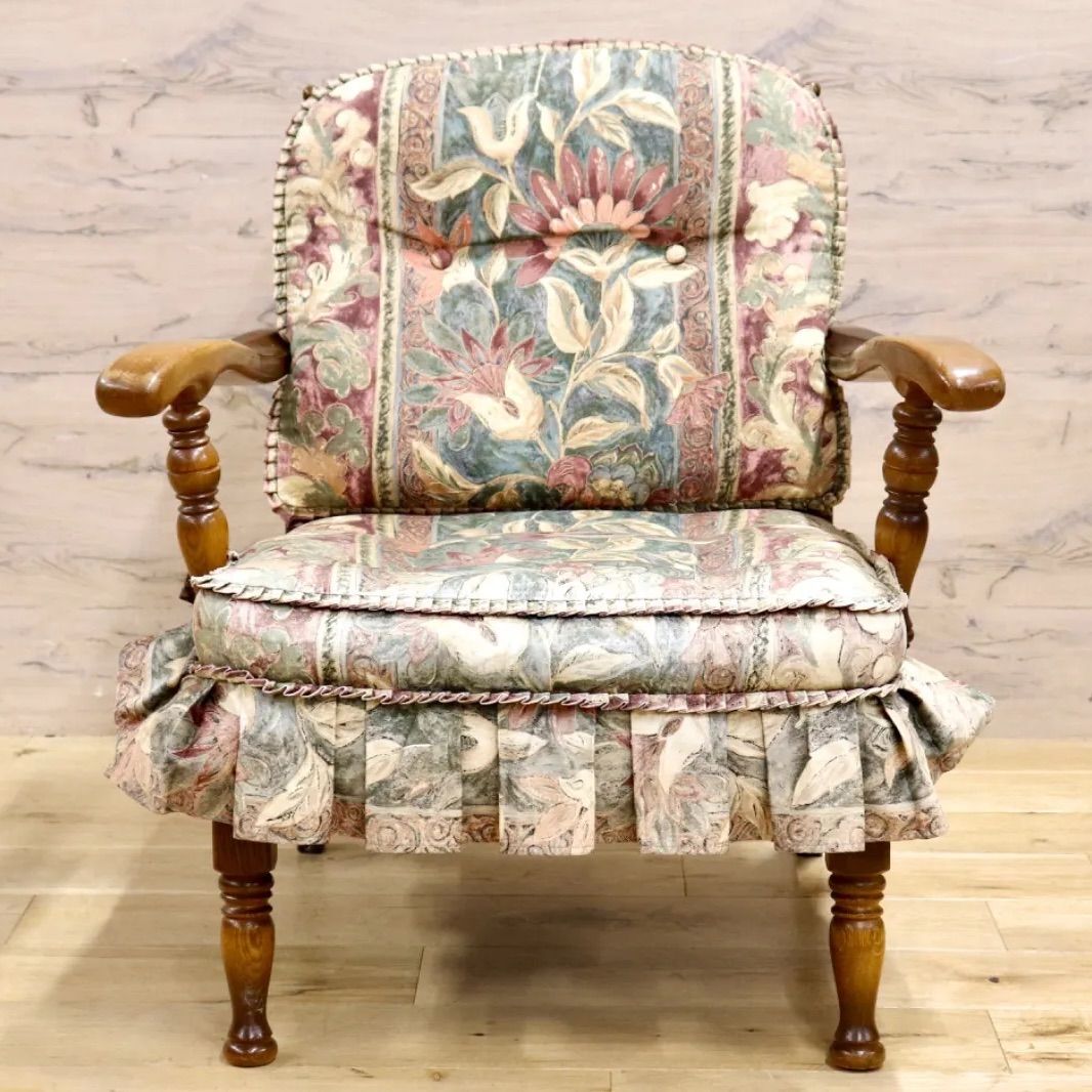 GMIS255B○飛騨産業 HIDA キツツキ 穂高 アームチェア 1人掛けソファ シングルソファ リビングチェア ヴィンテージ レトロ 花柄