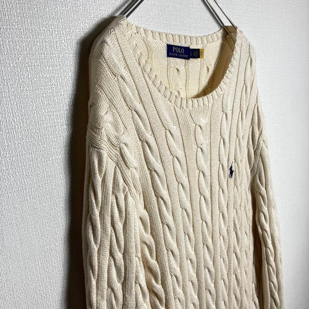 ポロラルフローレン ケーブルニット ロールネック ポニー刺繍 ニット アイボリー 人気Lサイズ】ラルフローレン 刺繍ロゴ入りケーブルニット