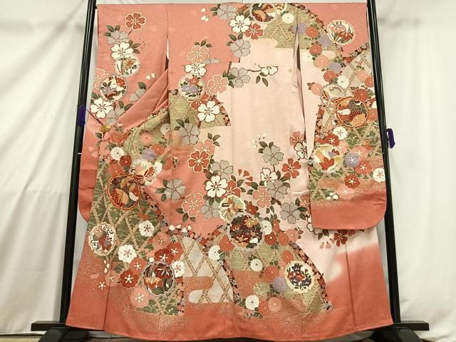 平和屋着物○豪華色留袖 駒刺繍 枝桜 横笛 暈し染め 金彩 ロング丈