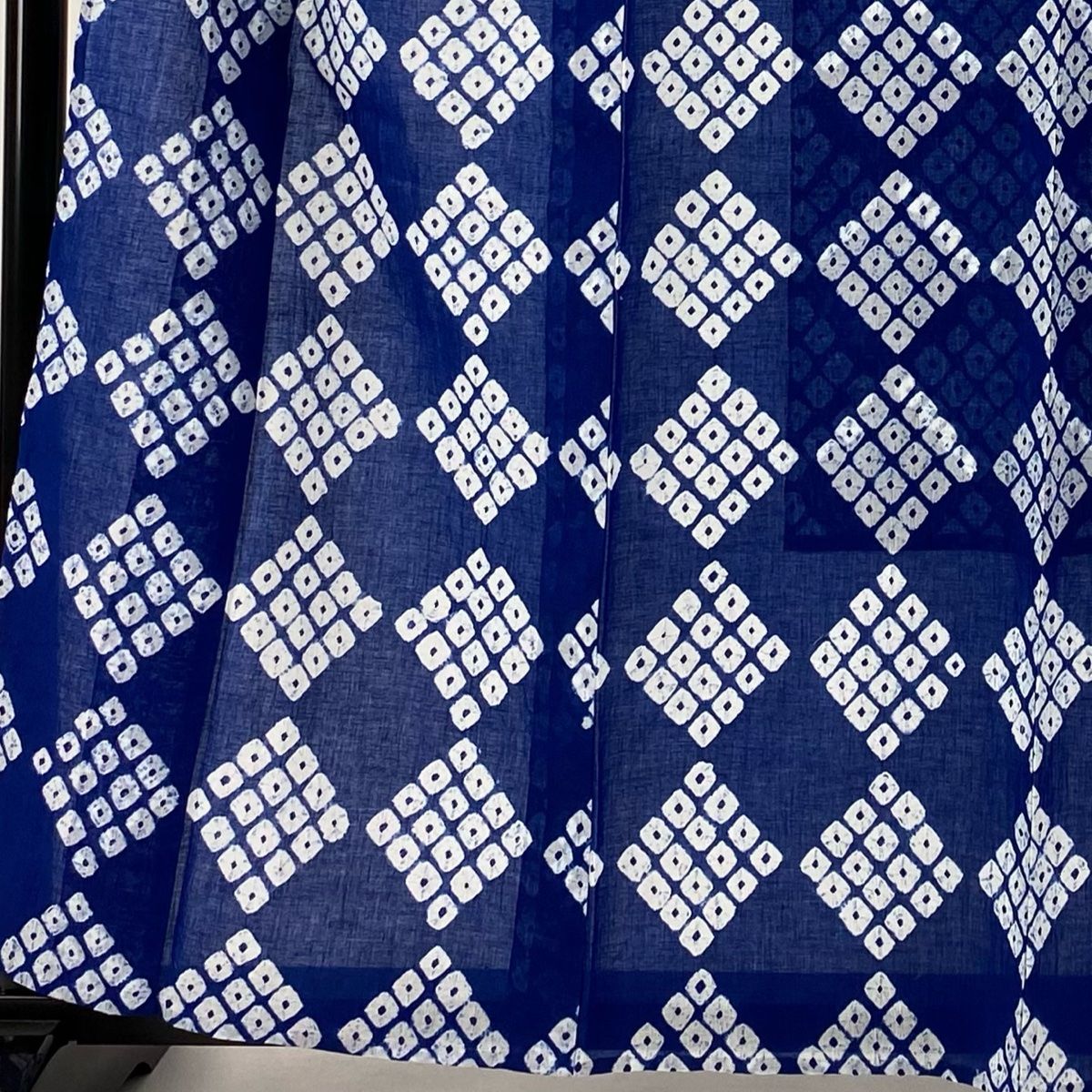 浴衣 身丈161cm 裄丈63cm S 絞り浴衣 菱文 幾何学模様 青 綿 名品  