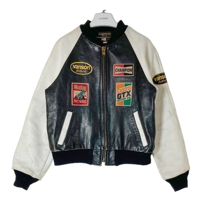 VANSON USA製 レザーライダースジャケット ワッペン　TCジャケット 中古・古着通販】VANSON (バンソン) ノーカラーワッペンレザー