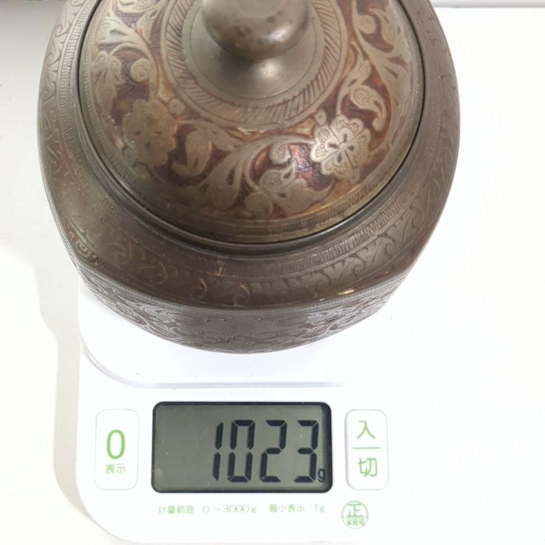 インド製 金工細工 小物入れ 刻印 ハンドメイド 茶筒 ボンボニエール