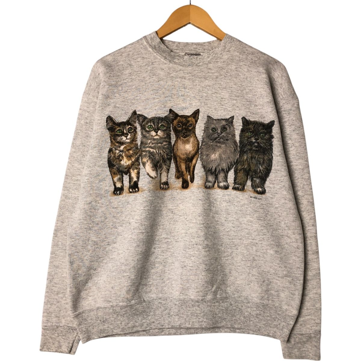 80s 90s USA製 ONEITA スウェット ネコ柄 オニータ アニマル 猫柄